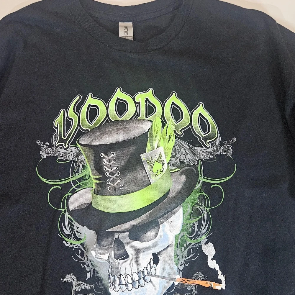 Voodoo New Orleans Shirt Mens XL Black Skull Top Hat Party Spirit Graphic Tee - Picture 3 of 5